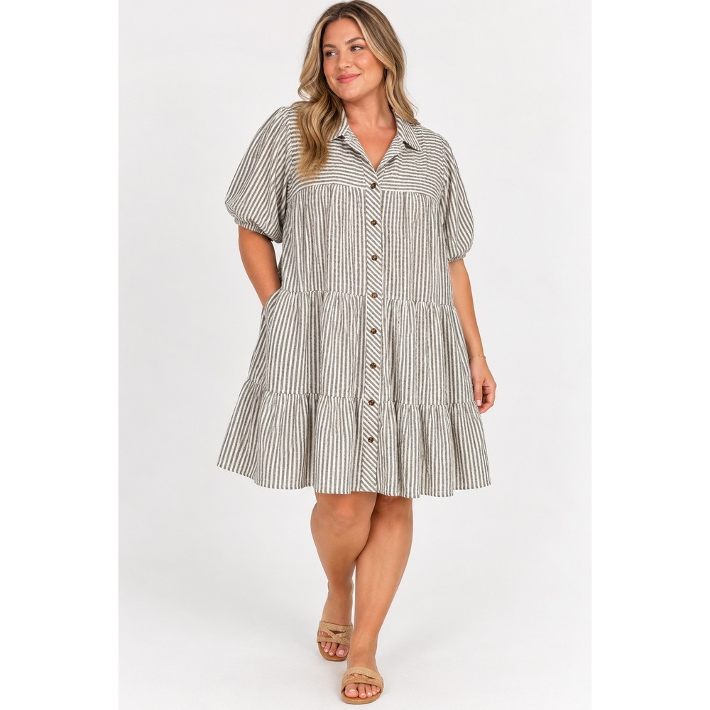 Jane + Delancey Tiered Grey White Striped Shirt Dress Coastal NEW Womens Plus 3x